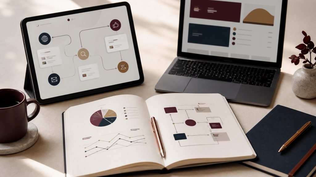 Digital strategist planning business growth across website, search and social media