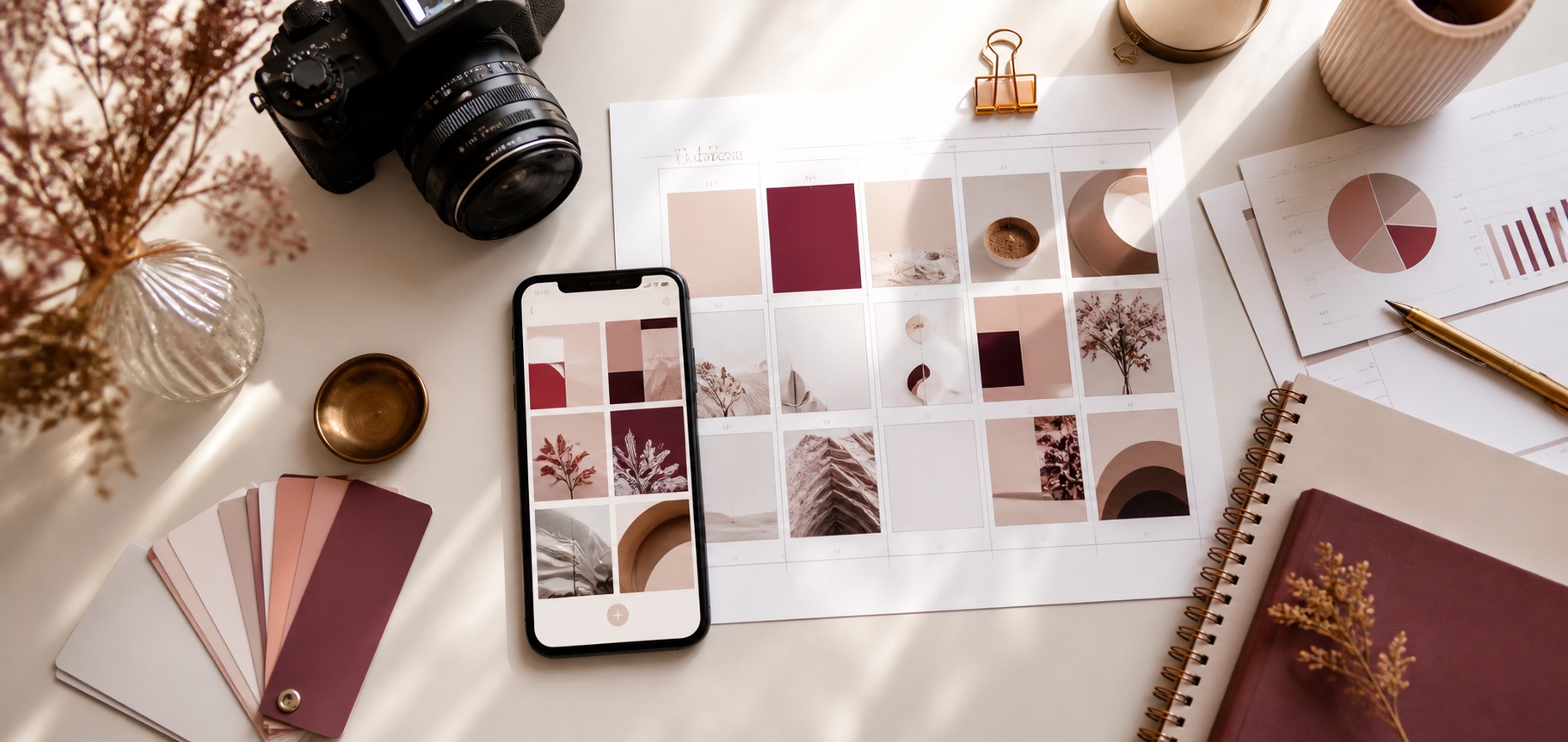 Social media content planning workspace with campaign calendar and performance insights