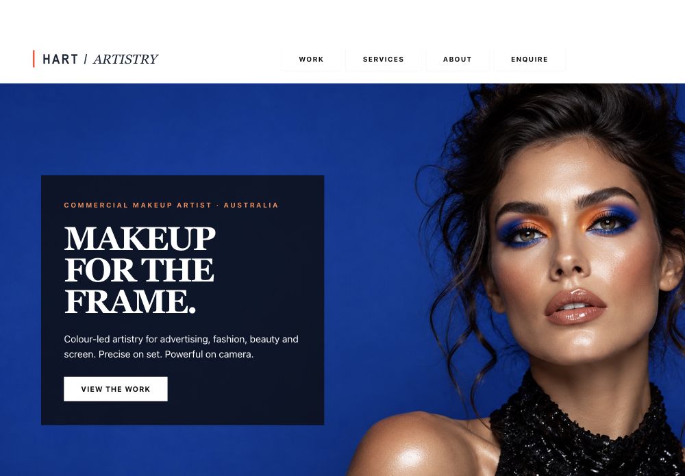 Commercial Makeup Artist Launch Site demonstration website homepage