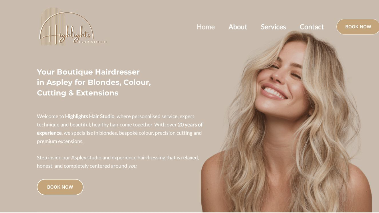 Highlights Hair Studio landscape website preview