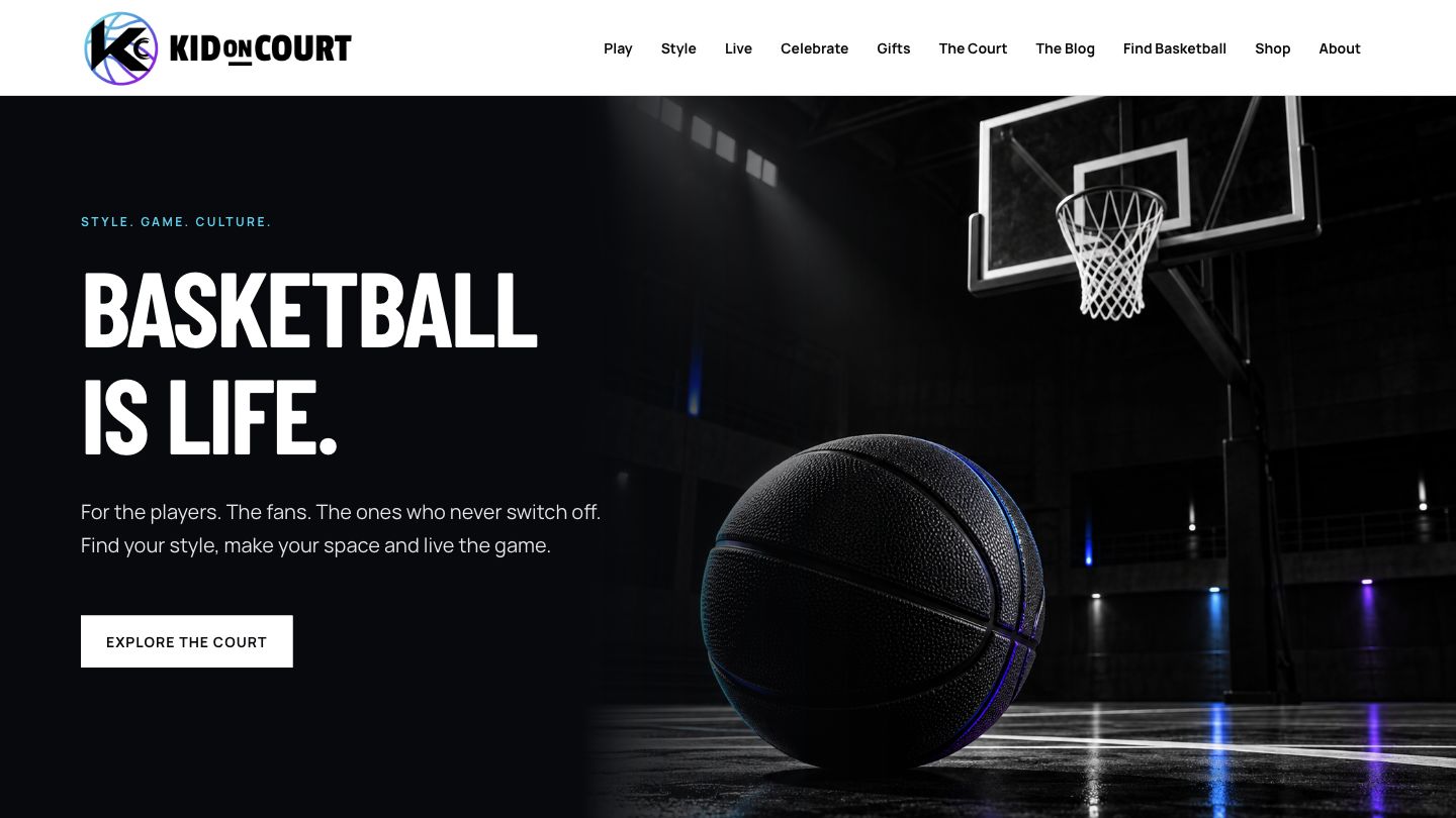 Kid on Court website homepage