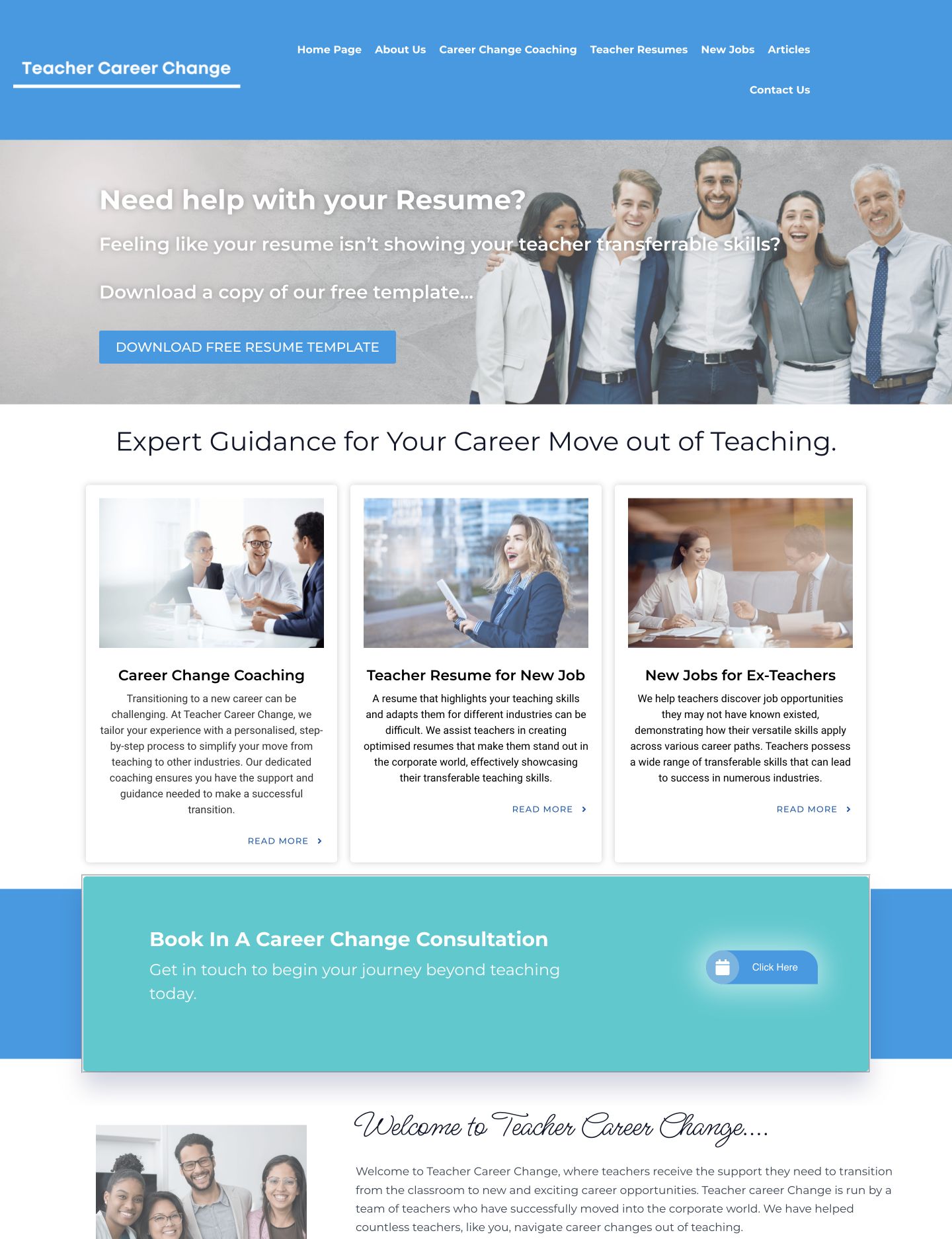 Teacher Career Change website design